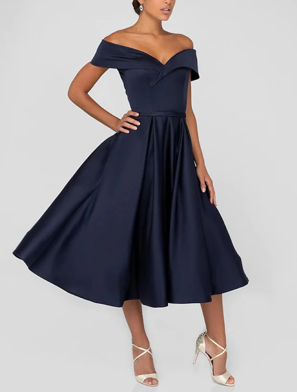 Wholesale A-Line Cocktail Dresses Elegant Dress Formal Party Wear Tea Length Sleeveless Sweetheart Pocket Satin with Ruched